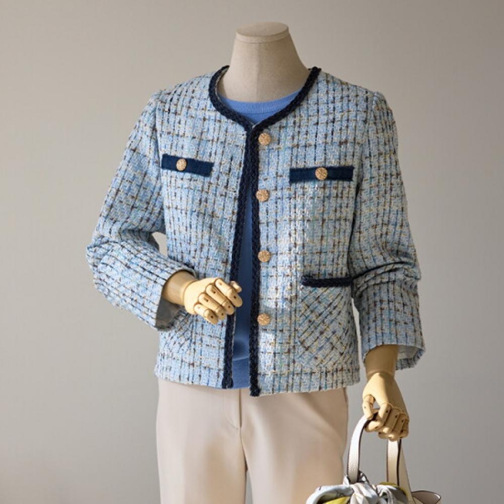 Customable Denim Gold Button Tweed Jacket T2501jk006a