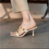 Fashion 2024Indoor  on Word Open Toe Off White Rivet Slides Outside Shoes for Women Sandals  Slippers Job with Free Shipping
