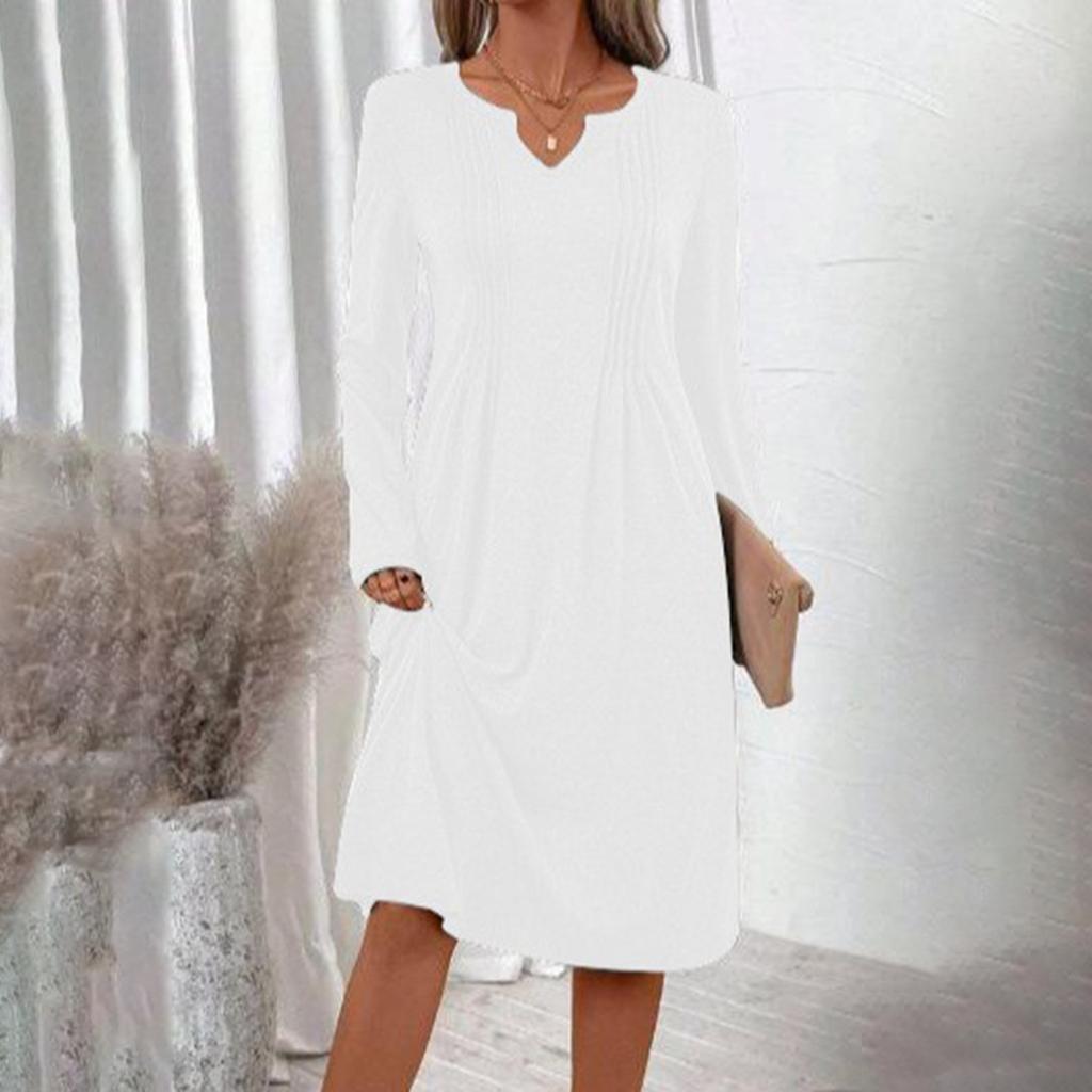 Dames -kleur V-hals Lange Mouwen Losse Geplooide Jurk