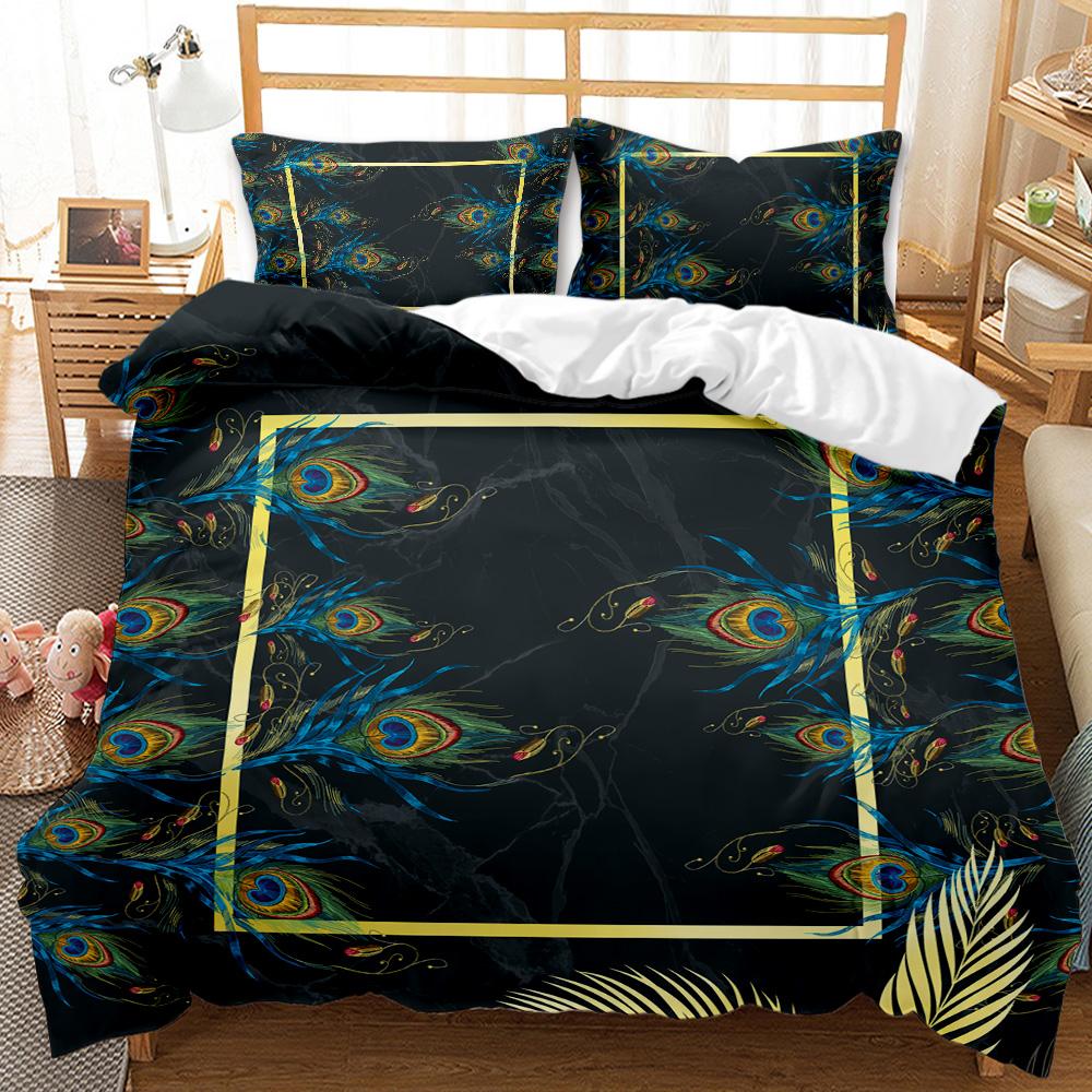 Feather Duvet Cover Set Green Dreamy Watercolor Elements Plumage Romantic Design Double Queen King Size Polyester Qulit Cover