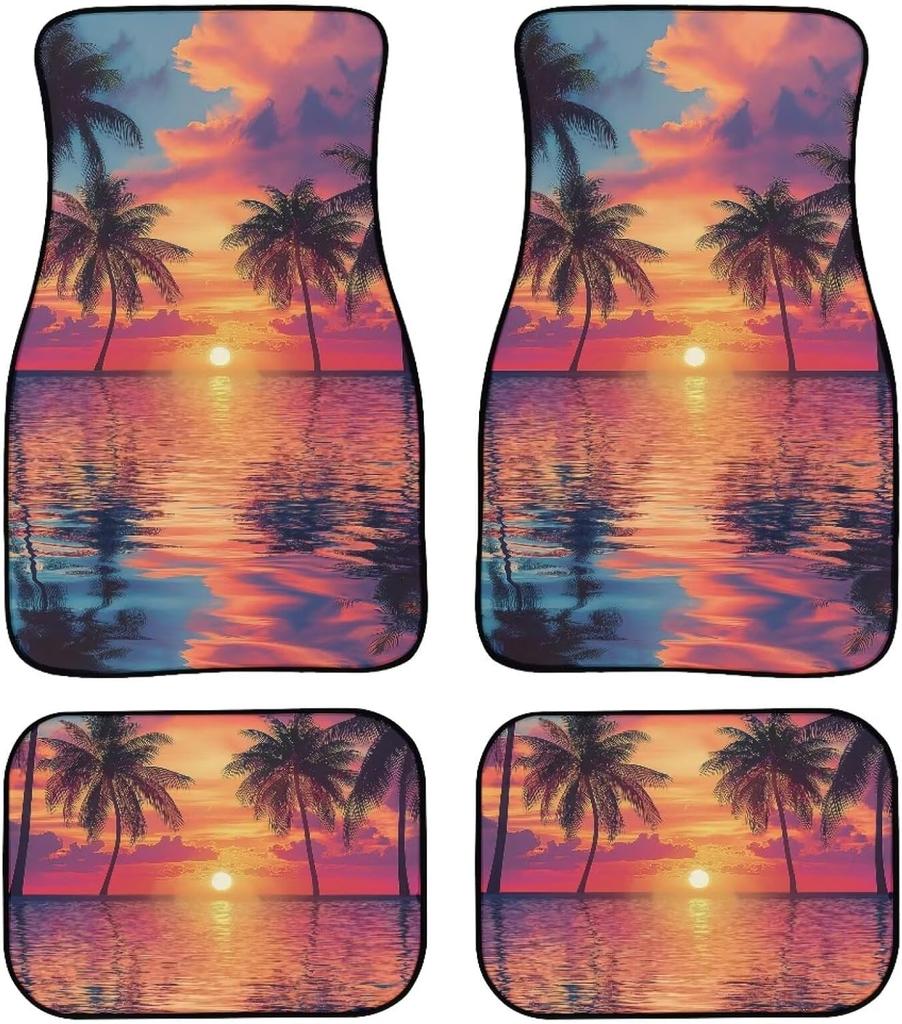 Universal Fit Auto Carpet Floor Mats Set of 4 for Women Girls Decorative Boho Floral Print Car Floor Mats Front & Rear Liners Set