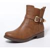 New Popular Retro Buckle Strap Ankle Boots Women Low Heels Brown Platform Leather Boots Woman Autumn Side Zipper Short Boots