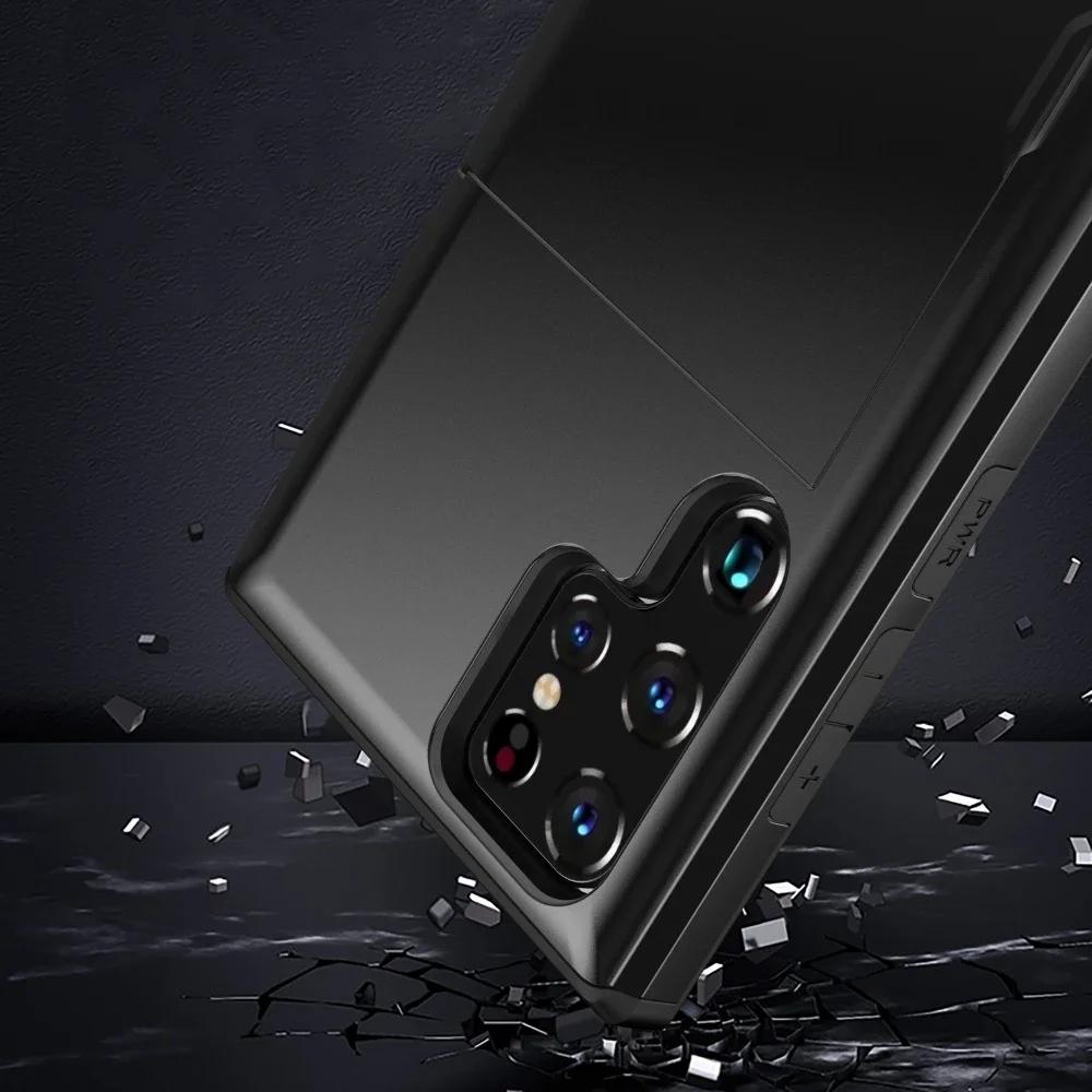 For Samsung Galaxy S25 S24 Ultra S23 S21 S20 FE S22 Plus A55 Case Slide Armor Wallet Card Slot Cover for Galaxy Note 20 Ultra