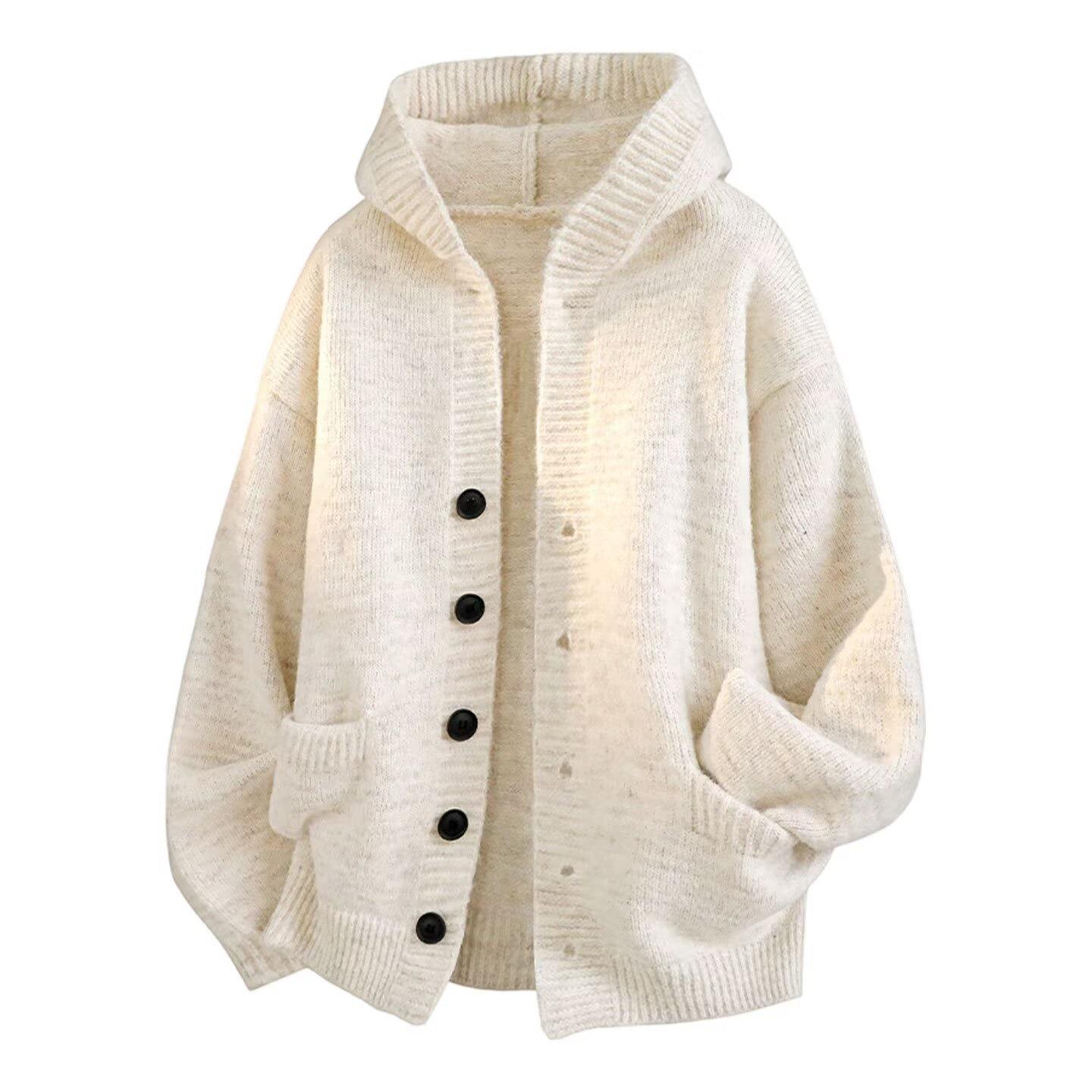 

Men s Trendy Loose Hooded Knit Cardigan for Fall/Winter 2XL абрикосовий