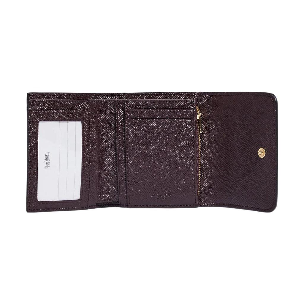 Coach Trifold Wallet 11 Metal Logo Snap Closure Crossgrain Leather Card Holder Wallet Women Wallet Black CF427-IMBLK