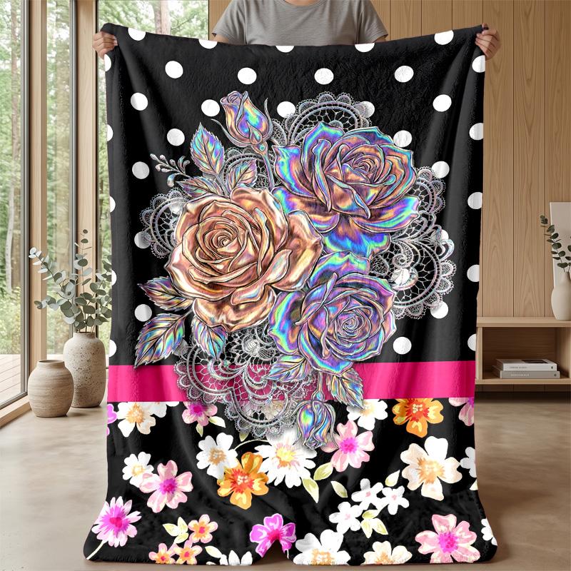 Golden Roses with Pearls Theme blanket Lightweight Warm Flannel Blanket Decorative Throw Blanket for Home Decoration