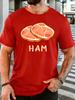 Unisex Short Sleeve T Shirt Ham Graphic Tee Funny Food Cartoon Print Tops Summer Soft Cotton Casual Street Wear For Adult Male