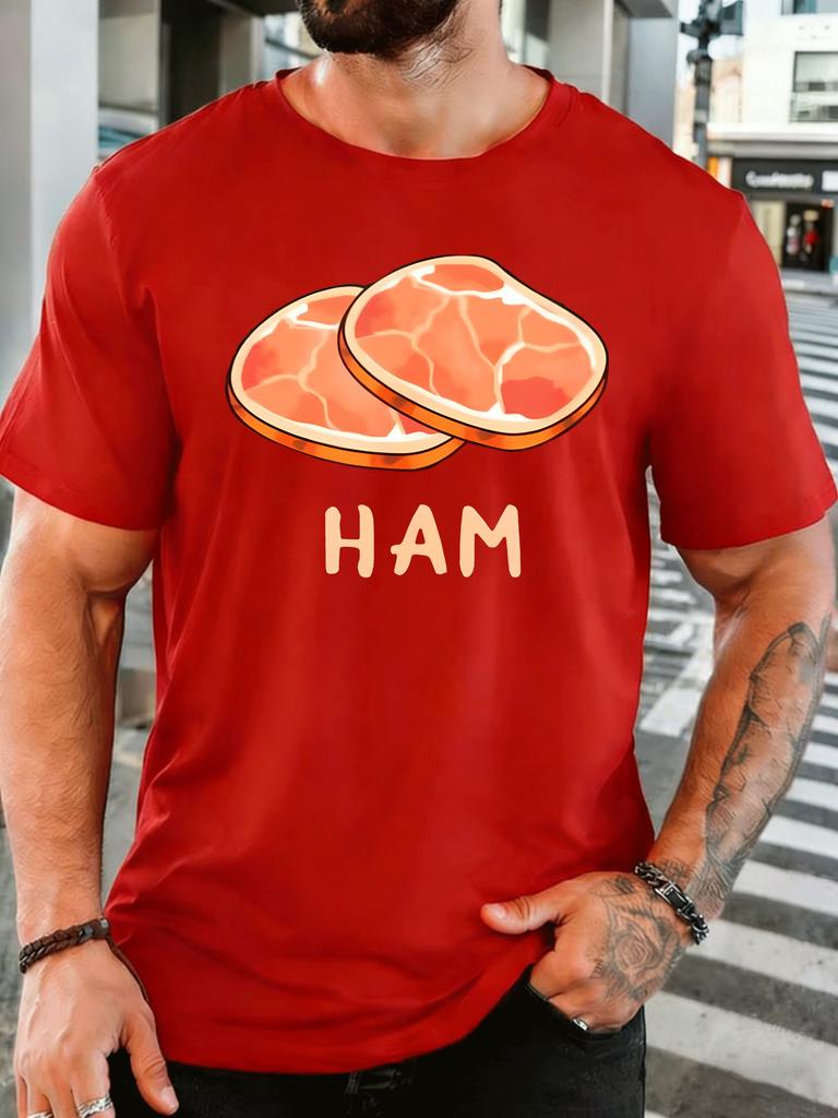 Unisex Short Sleeve T Shirt Ham Graphic Tee Funny Food Cartoon Print Tops Summer Soft Cotton Casual Street Wear For Adult Male