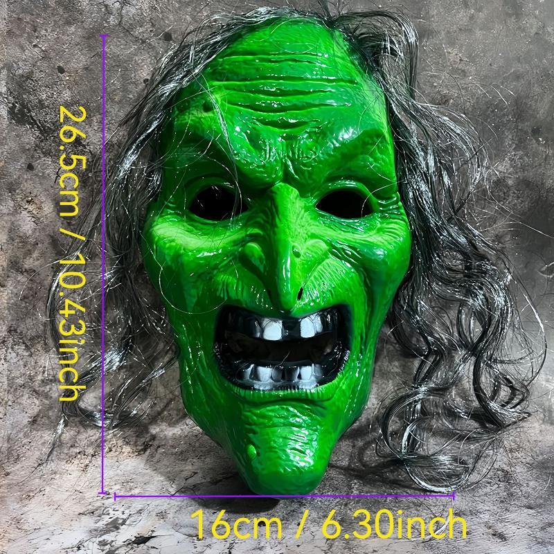 Realistic Scary Old Witch Mask with Hat & Gray Hair Durable Horror Prop for Halloween Costume Party Prank Activities