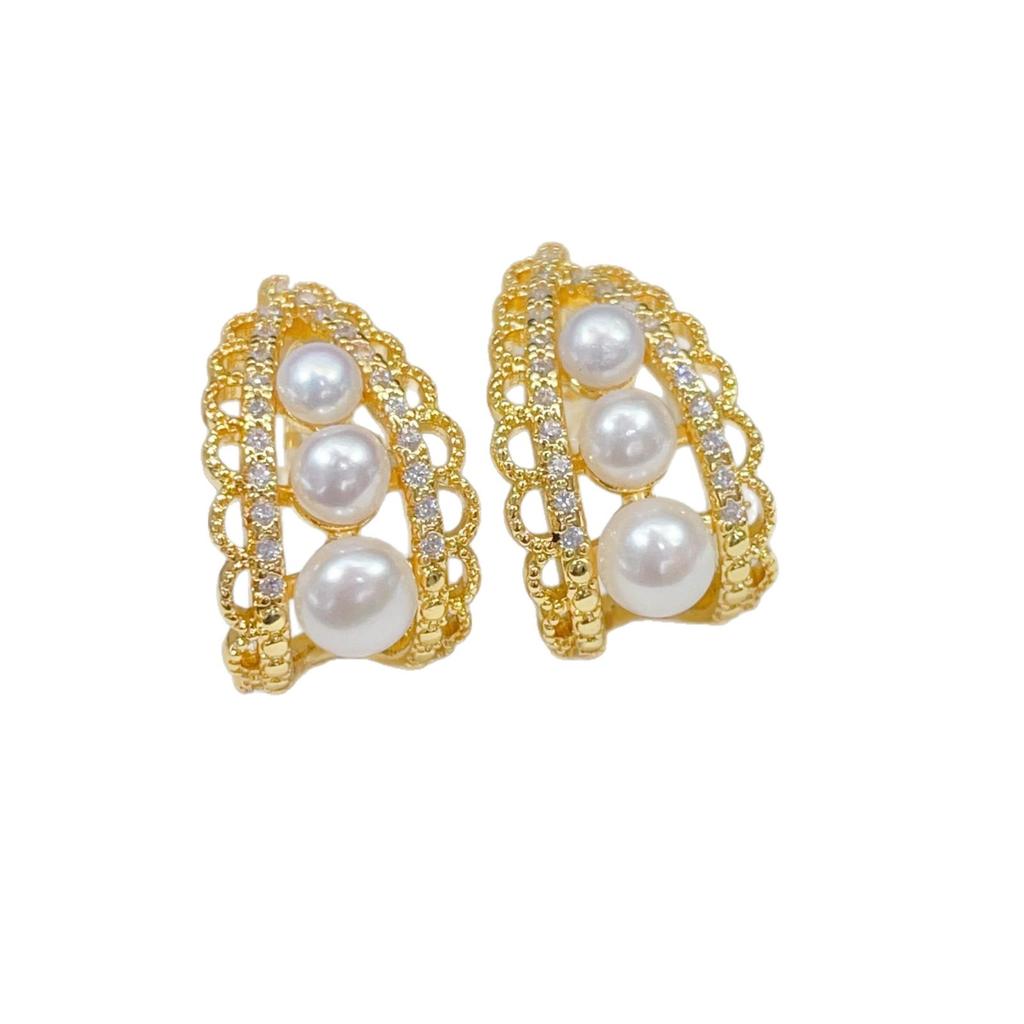 Natural freshwater pearl earrings, palace retro lace, high-end multi bead earrings, women's gift