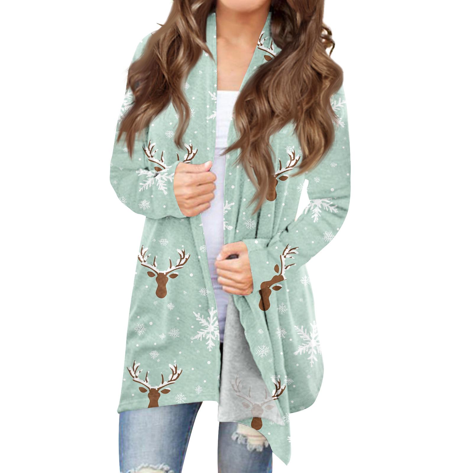 

Женский модный кардиган свободного кроя в стиле кэжуал с рождественским принтом, пальто средней длины XXL