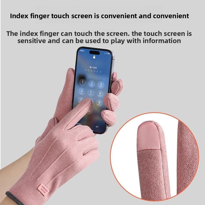 Cycling Gloves, Warm Gloves, Women's Velvet Gloves, Outdoor Cycling Electric Bike Windproof Touch Screen Three-line Small Label Gloves
