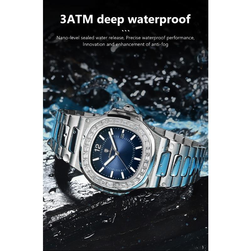 POEDAGAR Luxury Man Quartz Watch Square Watch for Men Waterproof Luminous Date Stainless Steel Watches Sports Clock reloj