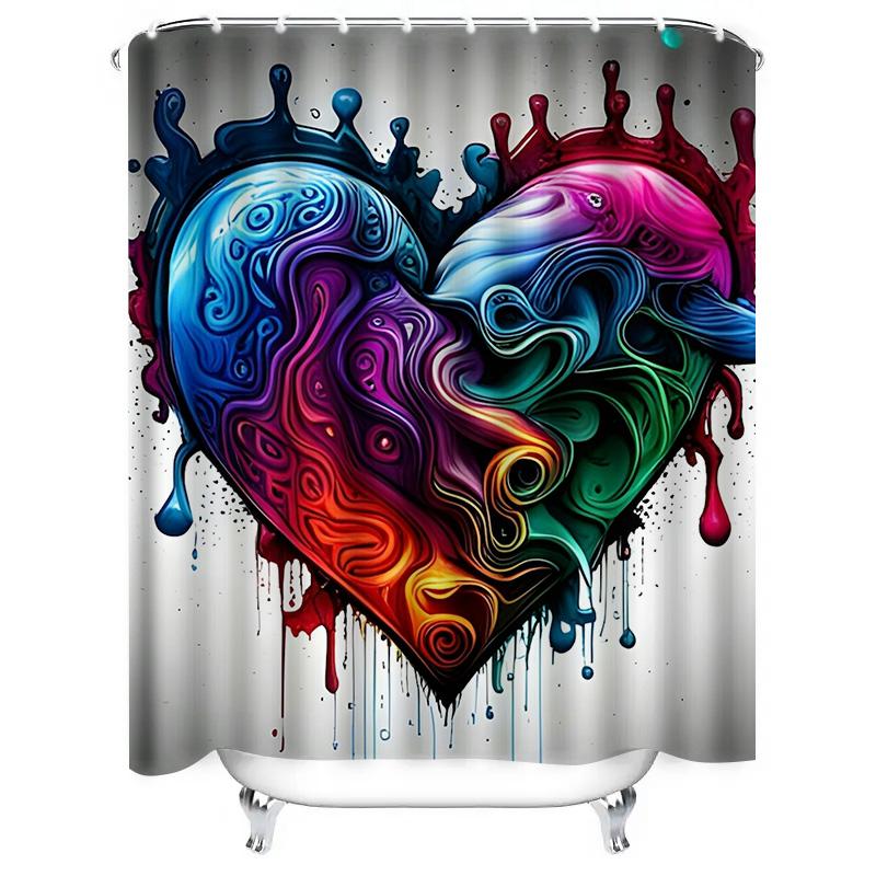 Abstract Dripping Heart Shower Curtain - Waterproof, Mildew-Resistant, Machine Washable for Artistic Bathroom Decor