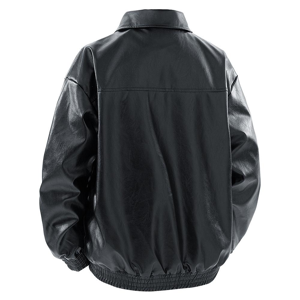 Męska Skórzana Kurtka z Klapami Męska Wiosenna i Jesienna Amerykańska Modna Wszechstronna Wielokieszeniowa Kurtka ze Skóry PU Kurtka