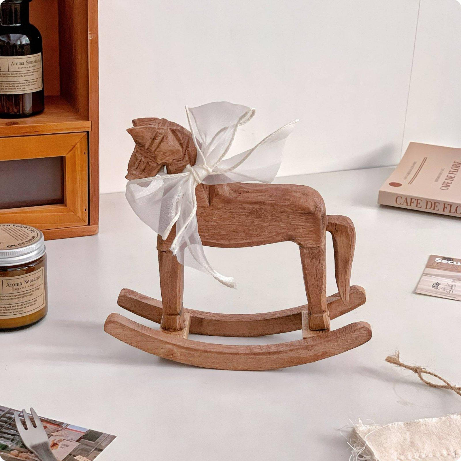 Wooden Rocking Horse Vintage Appearance Ornament Rustic for Tabletop,