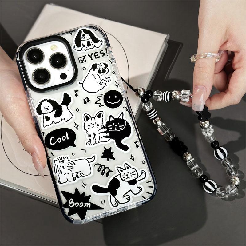 Anti-theft Lanyard Simple Line Phone Case Compatible and Suitable for iPhone15 14 13 12 11promax xsmax xr 7 8plus Cute Cat Group