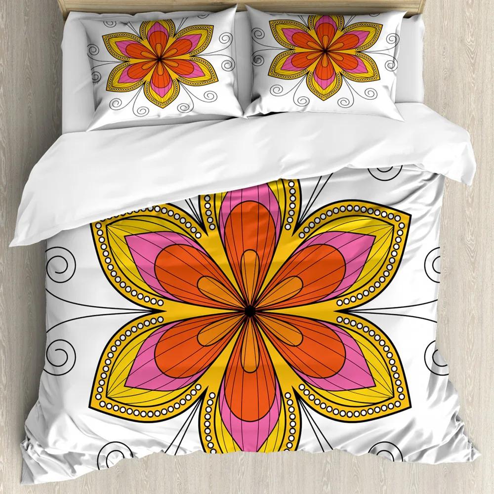 Set cuvertură de pilota cu mandala, stil boho, etnic, colorat, primăvară, tematică, multicolor, din poliester, set de lenjerie de pat dublă Queen King Size