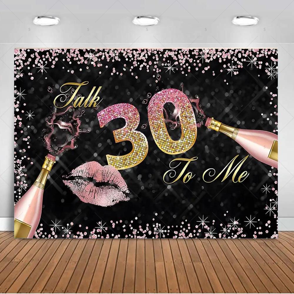 30th Birthday Party Decorations 30 Years Old Backdrop Supplies Black Gold Balloons Glitter Background Banner Photography Props