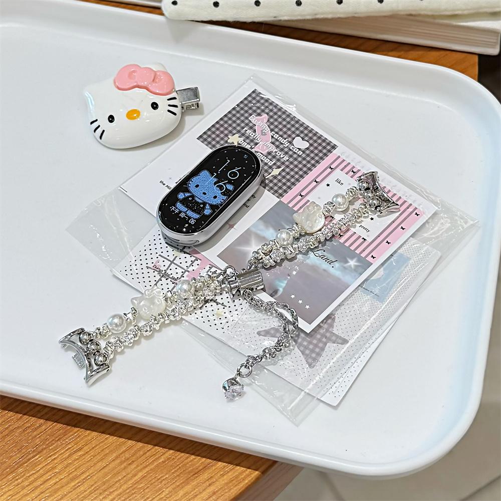 

5-Color Fashion Star Beaded Strap Elegant Colorful Bead Replacement Wristband Compatible with Xiaomi 8/9/10 Stylish Women Decorative Watch Band бежевый