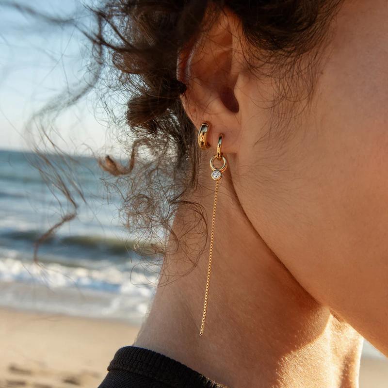 Delicate Zircon Earrings For Women Minimalist Gold Plated Stainless Steel Long Tassel Earrings Fashion Jewelry Gift