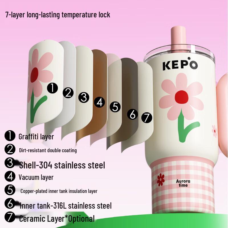 KEPO 900ML Large Capacity Insulated Mug with Straw