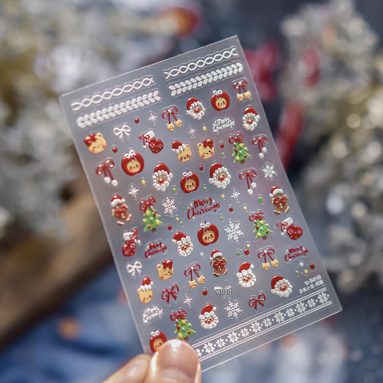 Tomoni Winter Cartoon Nail Art Stickers - Christmas Bear & Mixed Styles