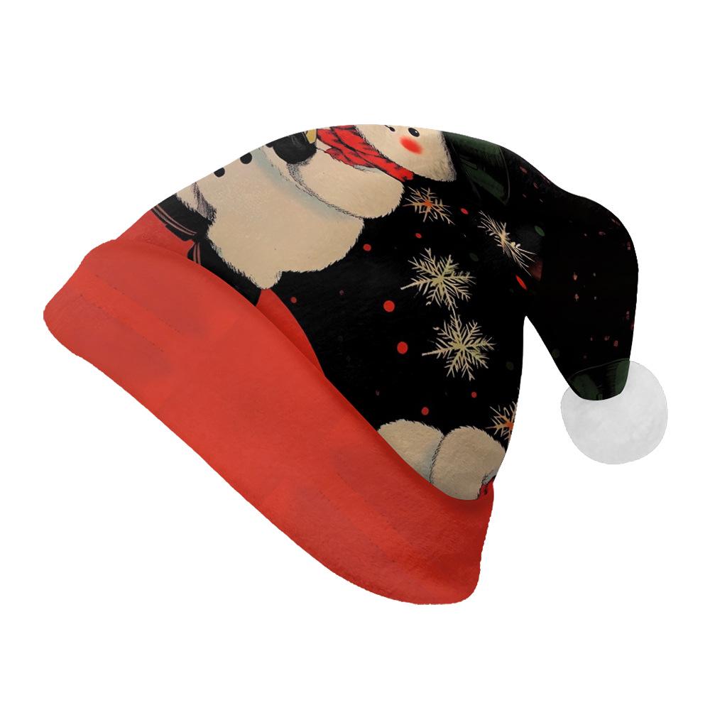 2024 Nowy Pluszowy Aksamitny Dwustronny Polarowy Kapelusz Świąteczny dla Dorosłych i Dzieci - Wesołych Świąt Personalizowany Wzór
