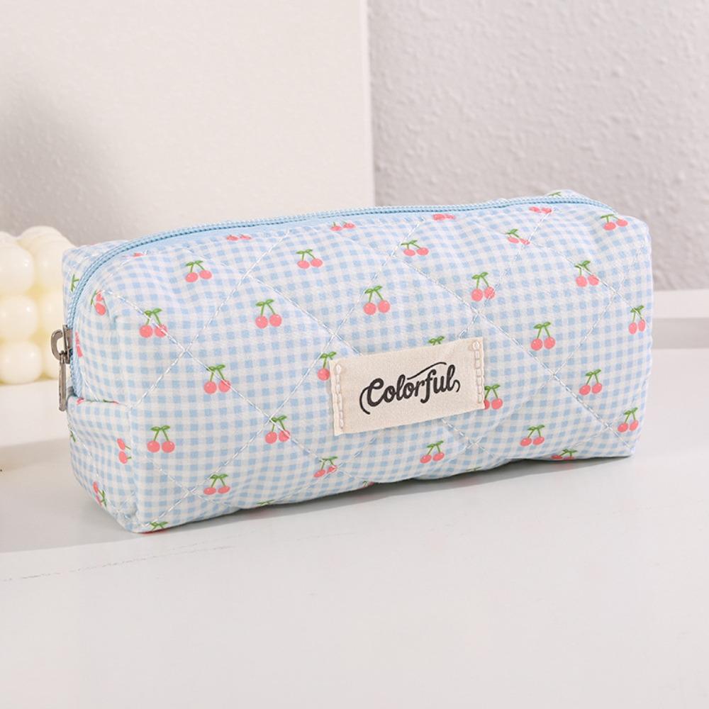 Nuovo Astuccio con Stampa Ciliegie a Quadri Grande Capacità Design con Zip Borsa per Penne Organizer Multifunzione per Cancelleria Scuola Ufficio