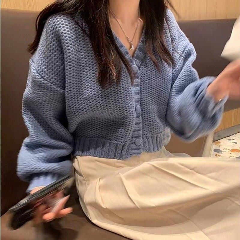 Autumn Loose Single-breasted Women Cardigan Top Long Sleeve Knitted Sweater Coat Women Winter Fashion Crop Cardigans 29140