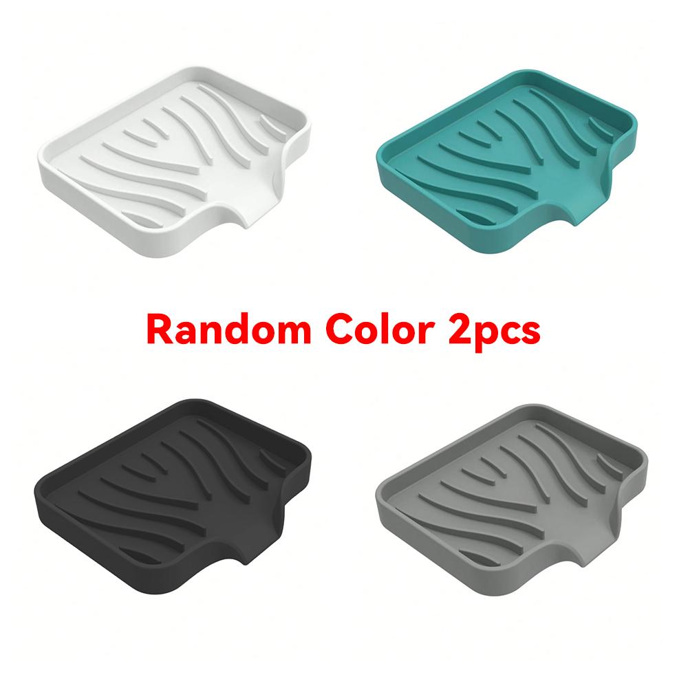 1PCS Silicone Soap Dish Solid Color Simple Style Self-Draining Non-Slip Countertop Sink Soap Holder Bathroom Storage Accessories