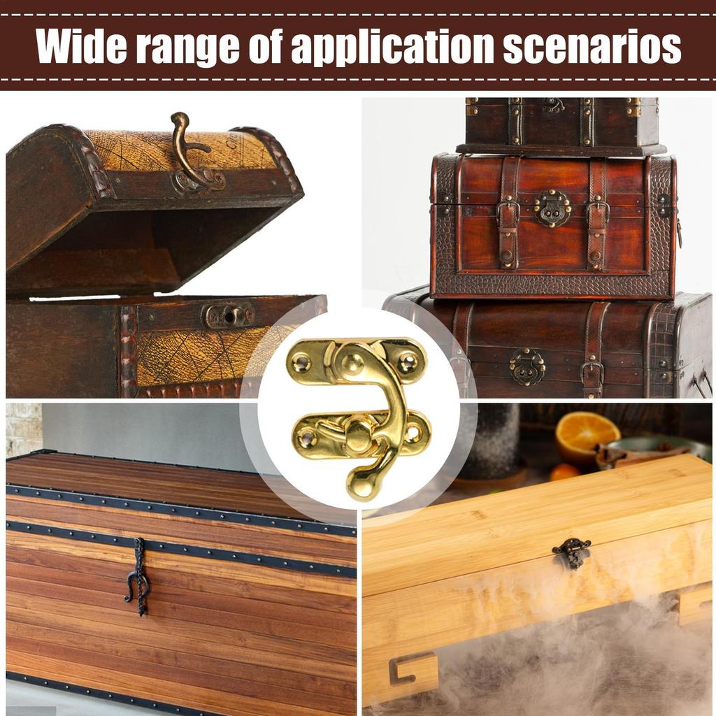 2pcs Retro Horns Locks Antique Bronze Iron Padlock Hasp Hook Lock Curved Buckle With Screws For Jewelry Wooden Box Metal Lock