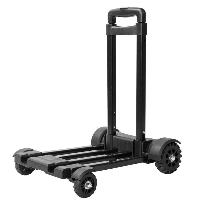 Compact Folding Hand Truck: Portable Four-Wheel Small Trailer Cart for Travel, Shopping, and Luggage Transport.