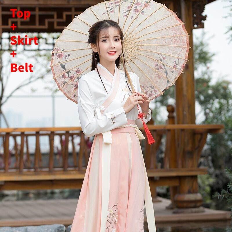 Hanfu Dress For Women With Embroidered Cross Collar And Polyester Fabric For Daily Wear