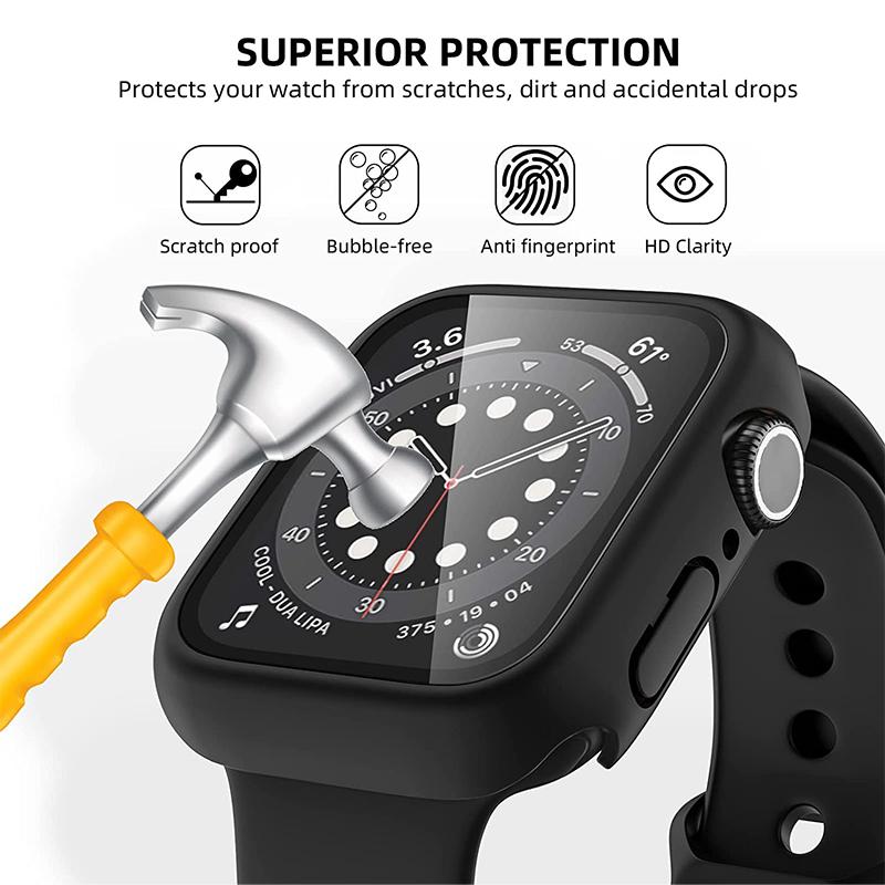Tempered Glass+Cover for Apple Watch 49mm 46mm 45mm 44mm 42mm 41mm 40mm 38mm PC Bumper Screen Protector Case iWatch Series 1-11 7