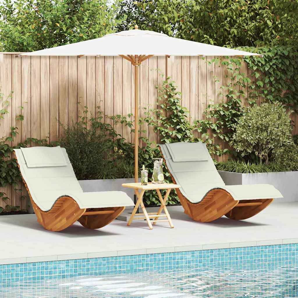vidaXL 2 Person Sun Lounger with Cushions 2 pcs Brown Solid Acacia Wood