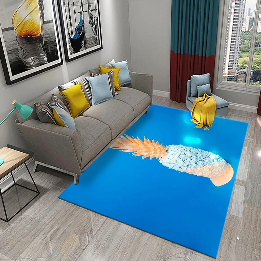 3D Lustiger Ananas Teppich Frisches Obst Muster Teppiche Wohnzimmer Teppich Kinderzimmer Bodenmatte Teppich Fenster Bettseite Heimdekor