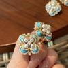 Exquisite Blue Pearl Flower Earings Stud Fine Palace Style High Grade Retro Turquoise Earrings for Women Zircon