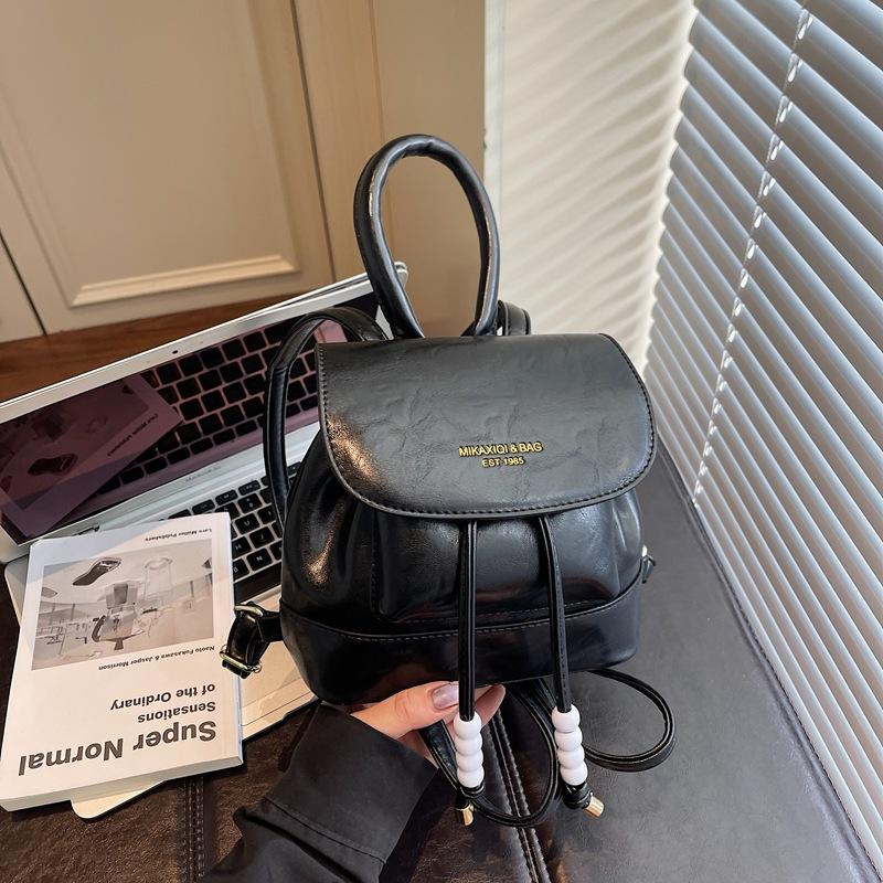 Trendy simple backpack new drawstring pleated women's bag going out travel small backpack