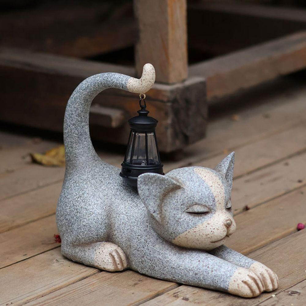 Roztomilé sochy zvířat Lampa Kreativní umění Figurky Ornamenty Kočičí solární socha Světlé nádvoří