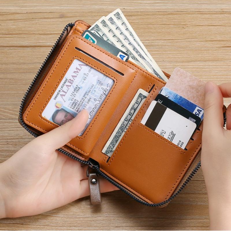 Portefeuille Homme Cuir Affaires Pince à Billets Porte-Cartes Portefeuille Zippé Portefeuilles de Luxe pour Hommes Protection RFID Portefeuilles Carteira Masculina