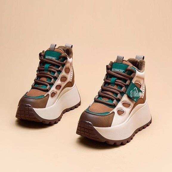 Retro inner height-increasing dad shoes autumn new lightweight sports velvet cotton shoes platform-soled high-top shoes