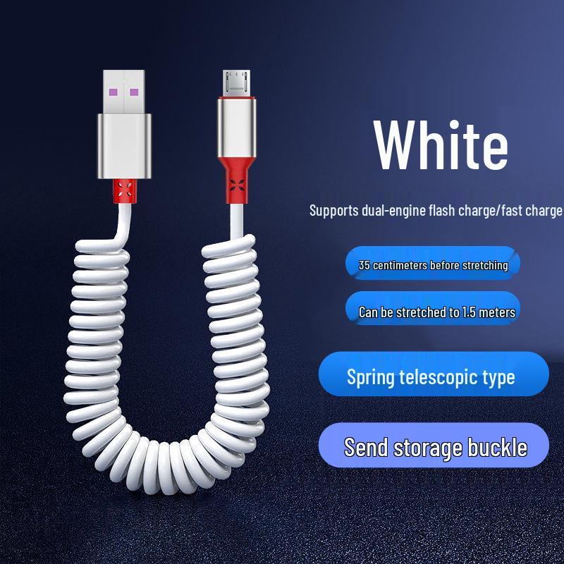 Câble USB Rétractable à Ressort Double Coude 6A Charge Rapide pour Téléphones & Voitures