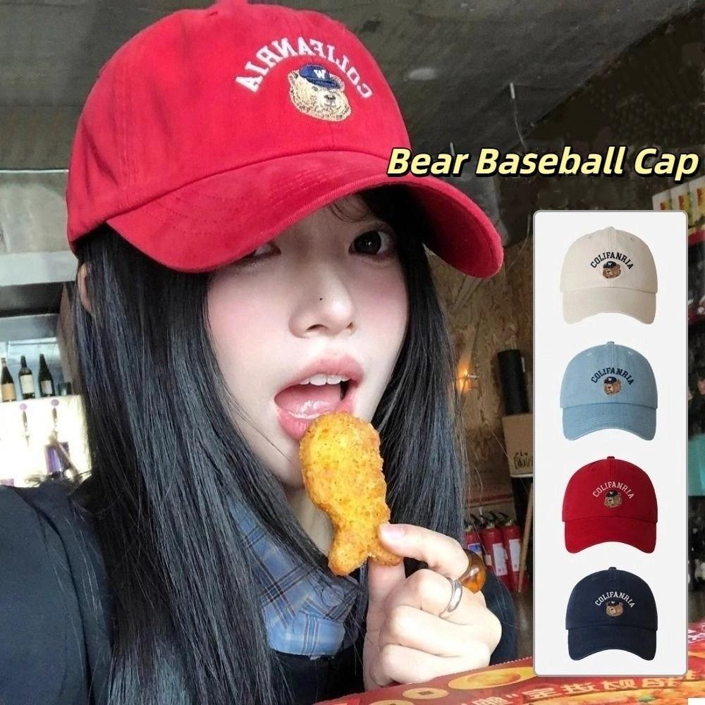 Cotton Bear Embroidery Cap Korean Snapback Hat Adjustable Men Women Baseball Cap  Teenagers