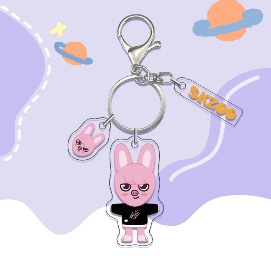 Anime Skzoo Doll Figure Keychain KPOP-SKZ-STAY Cartoon Double-Sided Printed Transparent Acrylic Key Ring Bag Accessory Fans for Carry Mini Lightweight