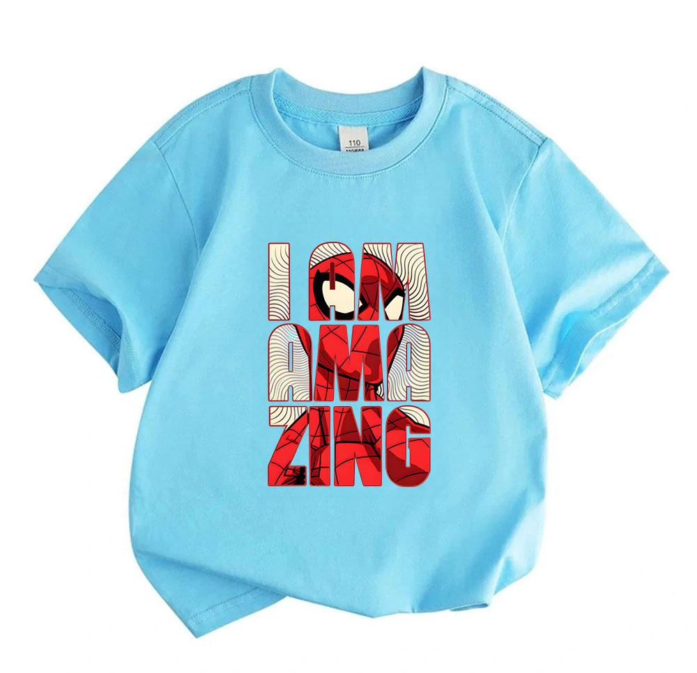Kids Boys Girls 100% Cotton Crew Neck Short Sleeve T-Shirt, Cool Super Hero Amazing Letter Print Casual Soft Tees for Daily Wear Summer Holiday Activi