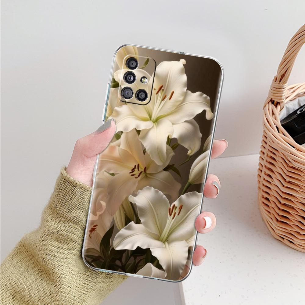 Hülle Für Samsung A15 A13 A35 A55 A51 A71 A41 A31 A21S A05 A17 A23 A25 A33 A53 A73 5G A07 4G Abdeckung Realistischer Lilienblüten-Druck
