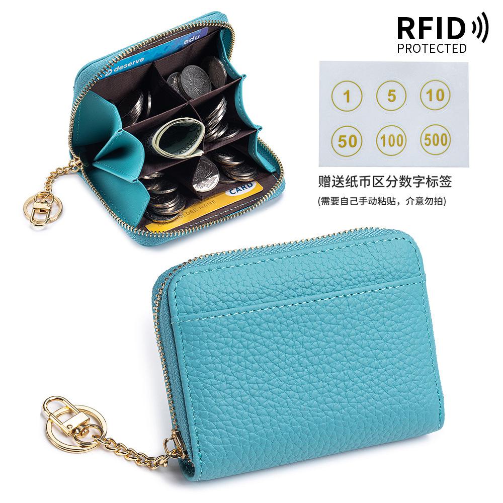 New First-layer Cowhide Short Partition Layer Coin Change Bag RFID Japanese Multi-functional Mini Wallet Women