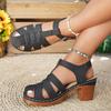 Fashion Roman Style Chunky Heel Sandals for Women Summer 2025 Closed Toe Hollow Out Gladiator Sandals Woman Ankle Strap Platform Sandles