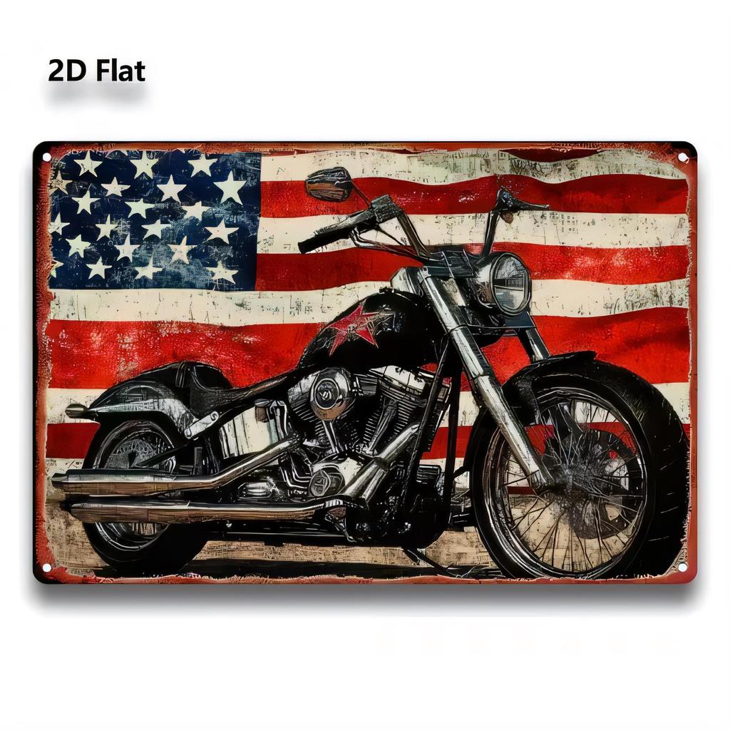 Tin Sign Vintage American Flag Motorcycle Metal Sign Retro Wall Decor for Garage Man Cave Bar Pub Rustic Distressed Tin Plate